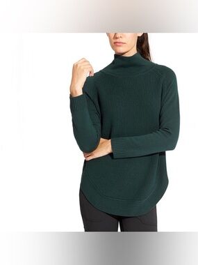 Athleta Ravine Tunic Ribbed Merino Wool Blend Turtleneck Sweater Green XXS